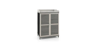 Solid Wood Patio Storage Cabinet Garden Potting Bench Table with Metal Top