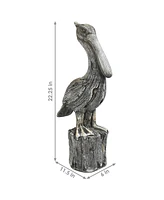 22-Inch Pelican's Perch Outdoor Garden Statue - Outside Nautical Yard Decor - Polystone Ocean and Beach Bird Animal Backyard and Lawn Ornament