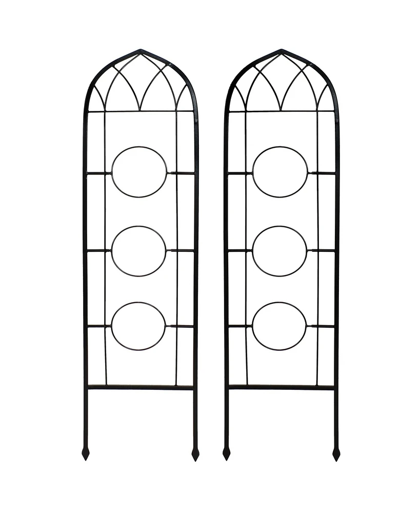 Steel 2-Piece Arched Garden Trellis for Climbing Plants with 3 Folding Flowerpot Supports