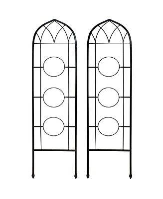 Steel 2-Piece Arched Garden Trellis for Climbing Plants with 3 Folding Flowerpot Supports