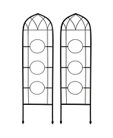 Steel 2-Piece Arched Garden Trellis for Climbing Plants with 3 Folding Flowerpot Supports