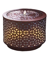 Metal Cylinder Bubbler Outdoor Water Fountain - 14.25-Inch - Features Led Lights and Repeating Squares Pattern