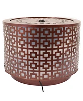 Metal Cylinder Bubbler Outdoor Water Fountain - 14.25-Inch - Features Led Lights and Repeating Squares Pattern