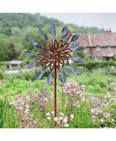 Whirling Petals Metal Garden Wind Spinner - Spinner Outdoor Decor with 4-Point Step-In Stake - Dual-Wind Motion - 48" H