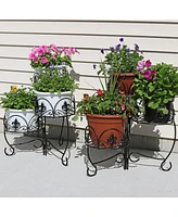 3-Tiered Plant Stand for Indoor or Outdoor Use - Metal Flowerpot Holder - 22" - Set of Two - Black
