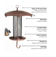 Copper Umbrella Bird Feeder with Mesh Tube for Seed and Bird Feeding Station