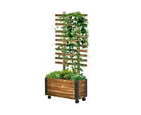 Wooden Raised Garden Bed Planter with Trellis and Wheels for Easy Mobility