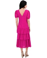 kensie Women's Emboridered Layered Puff-Sleeve Maxi Dress