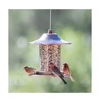 Copper Bird Feeder with Plastic Seed Reservoir Tube and Circular Perch for Outdoor Birds