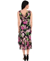 kensie Women's Floral-Print Chiffon Flounce Dress