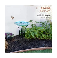 Mosaic Glass Birdbath Bowl with Metal Stand for Garden and Patio Decor
