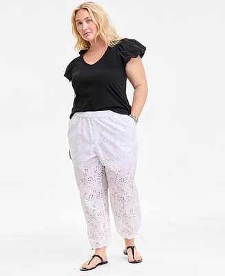 On 34th Trendy Plus Eyelet Jogger Pants, Exclusively at Macy's
