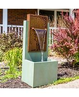 Mighty Oak Outdoor Water Fountain with Lights - Galvanized Steel - 41.25-Inch - Includes Warm White Led Lights