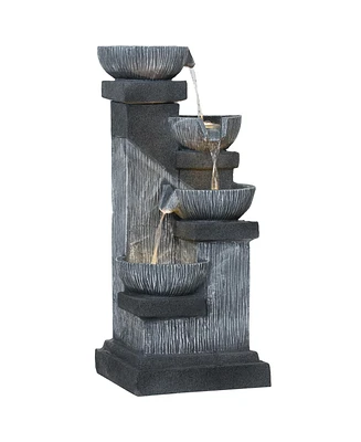 Outsunny 4-Tier 33.5" Outdoor Waterfall Fountain with Led Lights, Pump