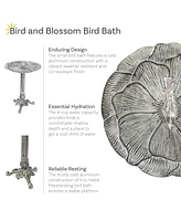 Bird and Blossom Metal Bird Bath with Uv-Resistant Finish - Cast Aluminum - Antique Gray - 13"