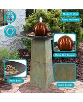 Freestanding Slate Outdoor Water Fountain - 38-Inch H - Modern Decorative Orb Top