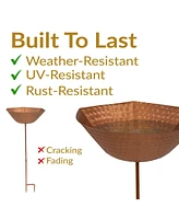 Hammered Copper Bird Bath for Outside with Stake - Uv-Resistant Finish - 34.25" H