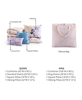 Bebejan Bright Bouquet Bedding 100% Cotton Sateen 5 Piece King Size Reversible Comforter Set