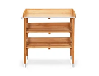 Outdoor Garden Bench Table with Bottom Storage Shelves for Patio and Yard Organization