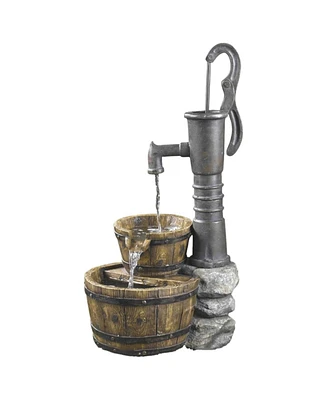 Outdoor Water Pump Half Whiskey Barrel Style Water Fountain