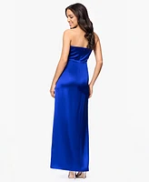 Blondie Nites Juniors' Strapless Draped Side-Slit Gown