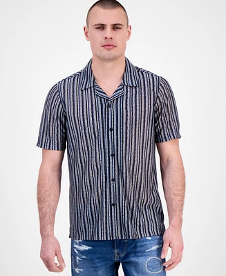 Guess Men's Wyatt Short Sleeve Striped Button-Front Camp