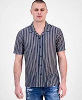 Guess Men's Wyatt Short Sleeve Striped Button-Front Camp