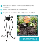 Graceful Curved Outdoor Gazing Globe Stand - Metal Garden Globe Stand for 8" to 12" Gazing Balls - Black - 18.25" H