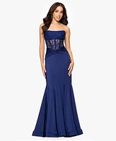 Blondie Nites Juniors' Embroidered Corset Trumpet Gown