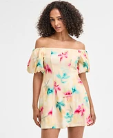 Bar Iii Women's Printed Off-The-Shoulder Mini Sheath Dress, Exclusively at Macy's