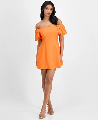 Bar Iii Women's Off-The-Shoulder Balloon-Sleeve A-Line Dress, Exclusively at Macy's