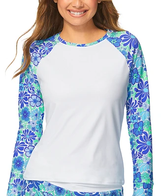 Raisins Juniors' Floral-Print Back-Zip Rash Guard