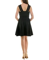 Taylor Women's Deep V-Neck Ladder-Trim Fit & Flare Dress