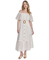 Eliza J Women's Cotton Off-The-Shoulder Belted Midi Dress