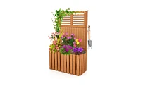 Wooden Planter Box with Metal Hooks for Efficient Gardening Setup