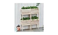 Rustic Wooden Flower Shelf and Planter Box Combination