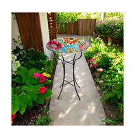 Painted Glass Outdoor Bird Bath with Stand for Garden Decoration