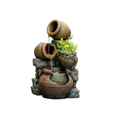 2-in-1 Outdoor Polyresin 15-Gallon Pouring Pots Water Fountain Planter