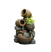 2-in-1 Outdoor Polyresin 15-Gallon Pouring Pots Water Fountain Planter