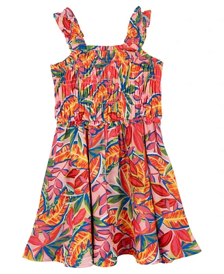 Rare Editions Toddler and Little Girls Tropical Stretch Print Dress
