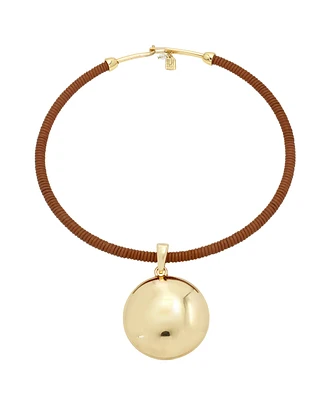 Robert Lee Morris Soho Gold Dome Pendant Leather Wire Necklace