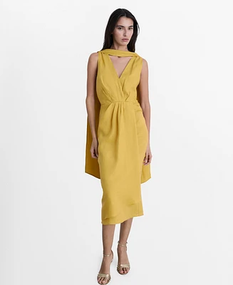 Mango Women's Linen Pleated Midi Dress