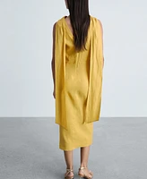 Mango Women's Linen Pleated Midi Dress