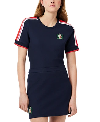 Lacoste Usa Women's Striped Sleeve Logo T-Shirt
