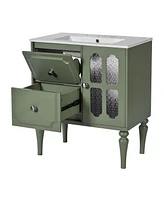 Retro 30" Bathroom Vanity with Sink, 2 Drawers, Green