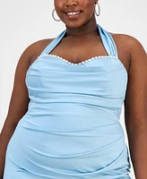 City Studios Trendy Plus Embellished Satin Halter Dress