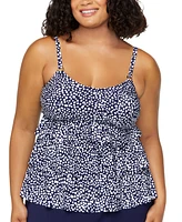 Island Escape Plus Dot-Print Tiered Tankini Top, Exclusively at Macy's