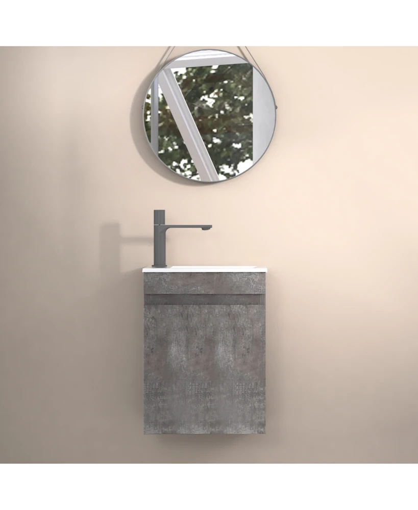 16" Wall-Mounted Floating Bathroom Vanity with Sink and Soft Close Doors