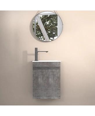16" Wall-Mounted Floating Bathroom Vanity with Sink and Soft Close Doors