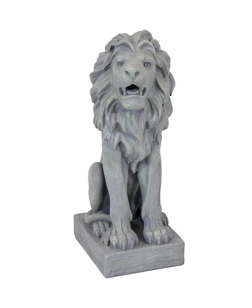 Noble Beast 30-Inch Concrete Sitting Lion Outdoor Statue - For Patio, Lawn or Front Porch